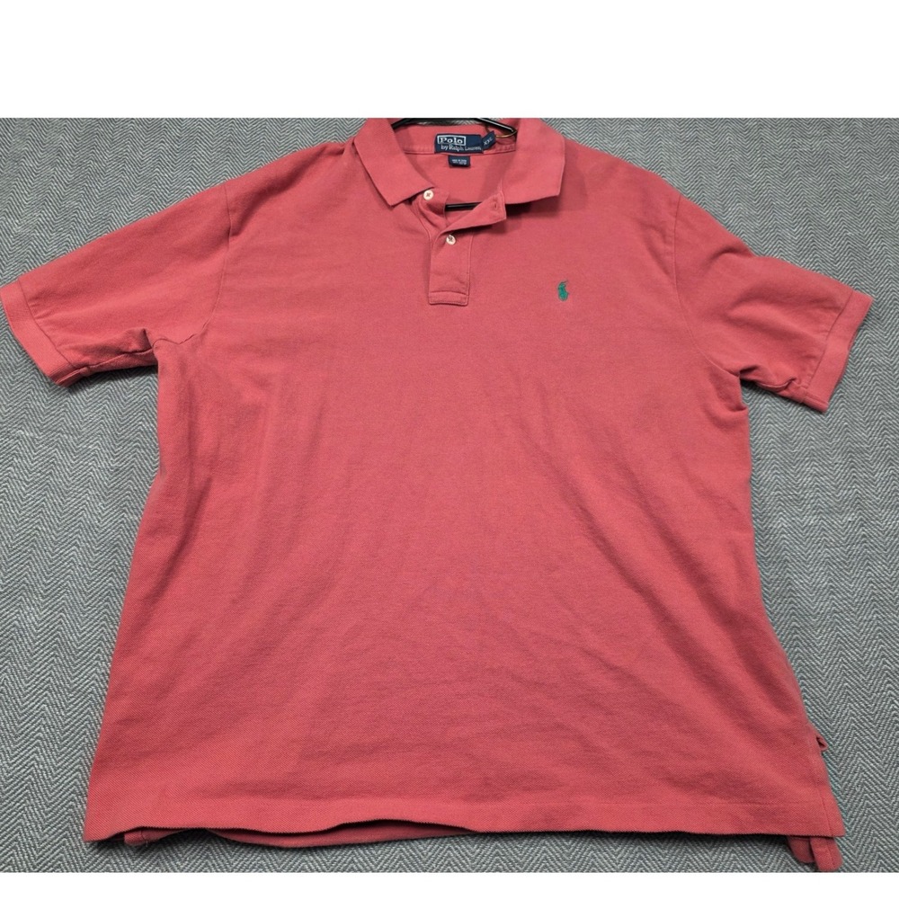Polo Ralph Lauren Mens XXL Short Sleeve Cotton Pique Polo Shirt Coral Pink Teal